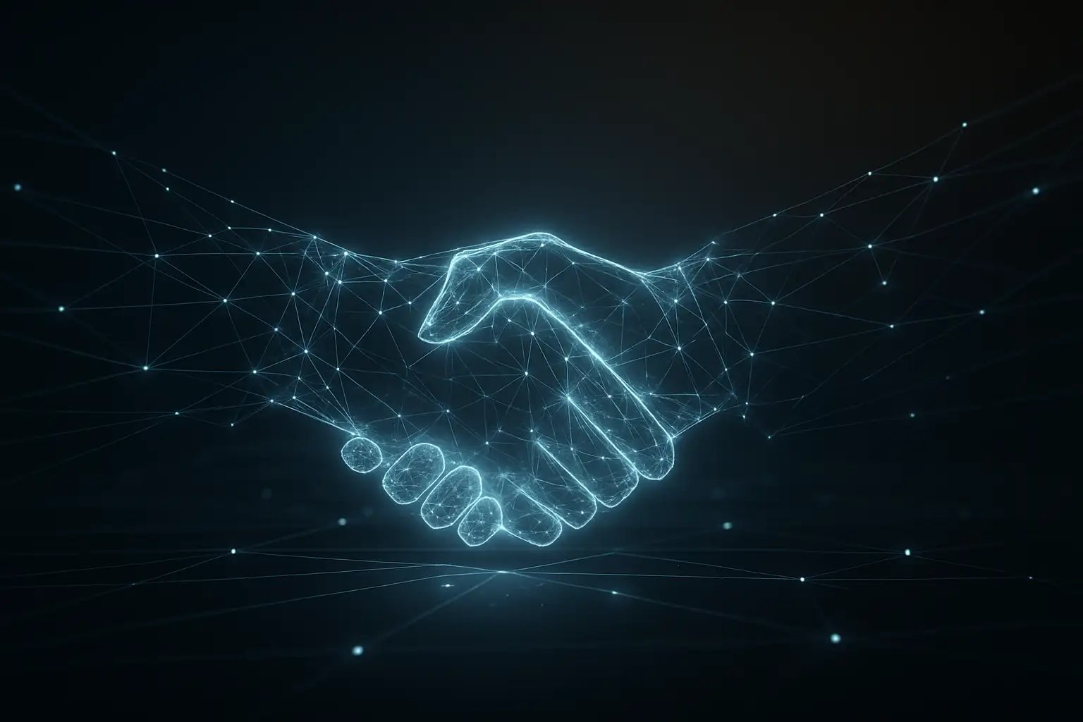 Abstract network graphic showing two hands connecting