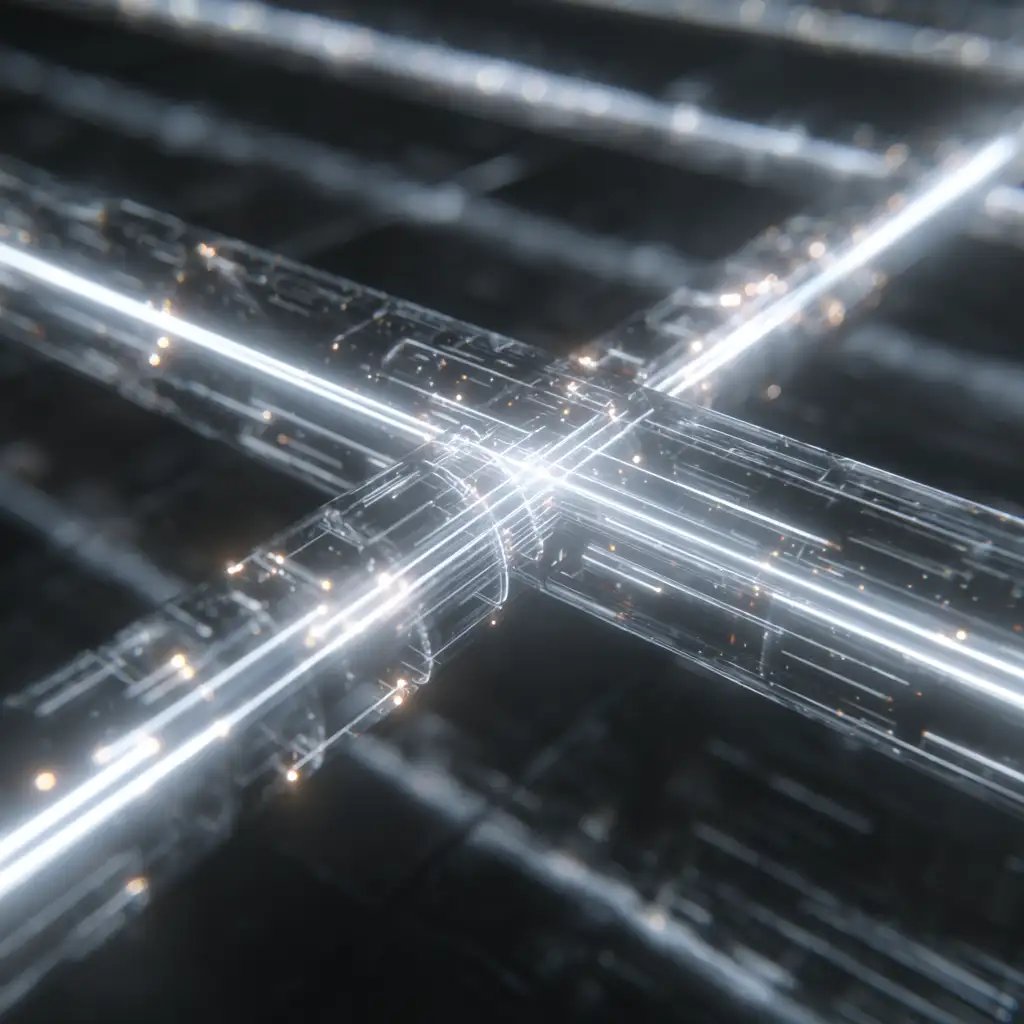 Abstract image of intersecting light beams representing data channels